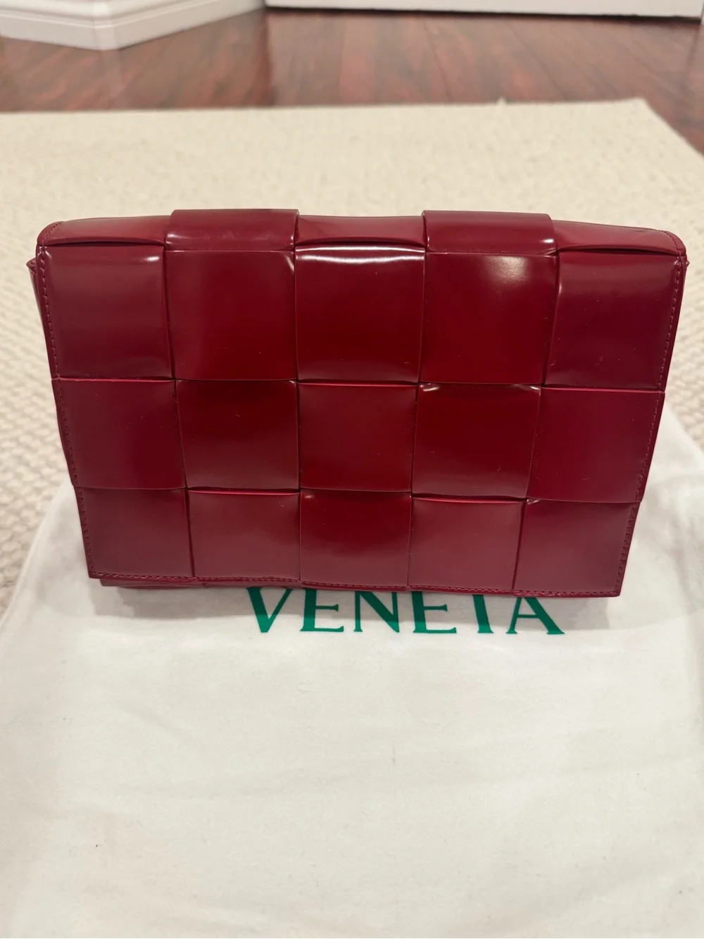Bottega Veneta Red Patent Leather Cassette Bag